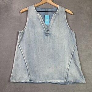 Cupshe Denim Top Women's Small Blue Cotton V-Neck Notch Sleeveless Tank NWT